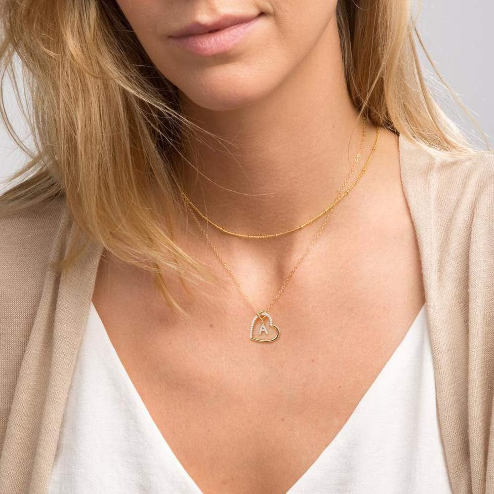 Heart Initial Necklaces for Girls Women - Cubic Zirconia Heart Pendant Initial Necklace, Dainty Initial Letter a - Z Heart Necklace Jewelry Birthday Gifts for Kids Girls Women
