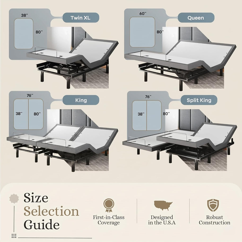 Sven & Son Classic Adjustable Bed Base, Head and Foot Lift, Massage, Under-Bed Lights, USB, Memory, Zero Gravity Smart Frame - King