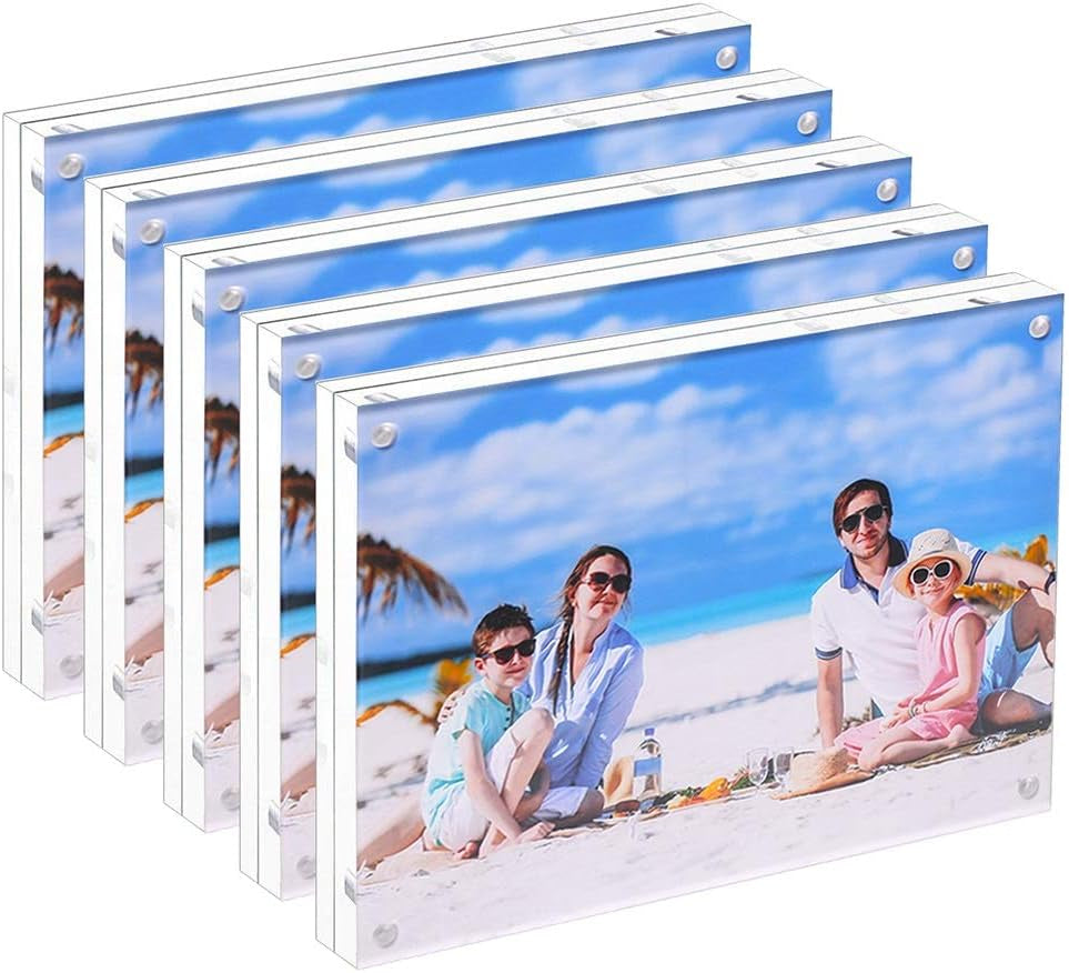 Premium Acrylic Photo Frame 4X6-5 Pack Gift Box Package, Clear Free Standing Desktop Magnetic Frame Double Sided Best Gift for Family, Perfect Decorate Birthday Wedding Party