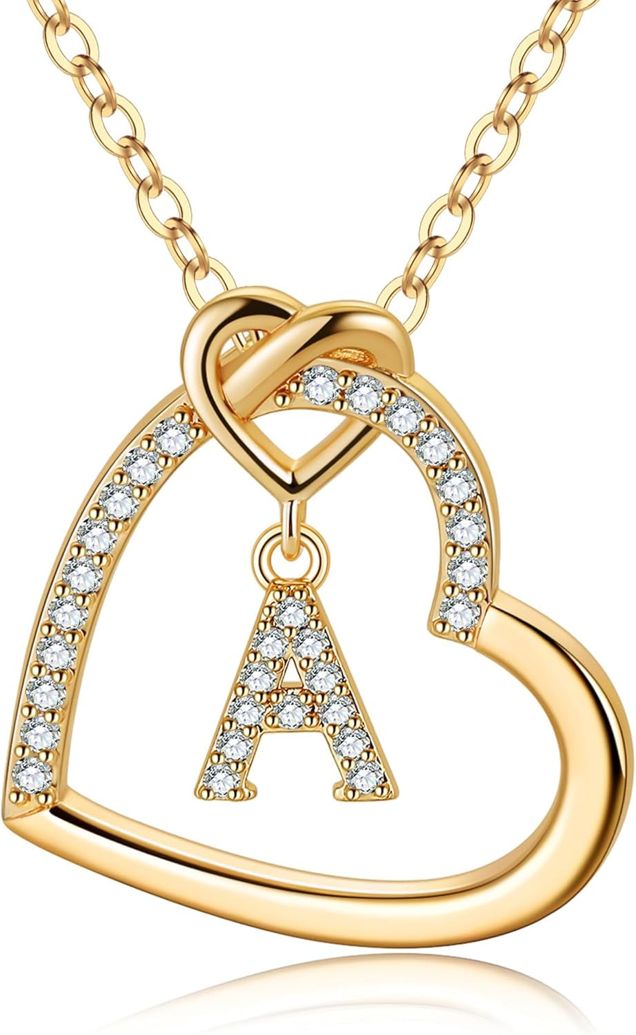 Heart Initial Necklaces for Girls Women - Cubic Zirconia Heart Pendant Initial Necklace, Dainty Initial Letter a - Z Heart Necklace Jewelry Birthday Gifts for Kids Girls Women