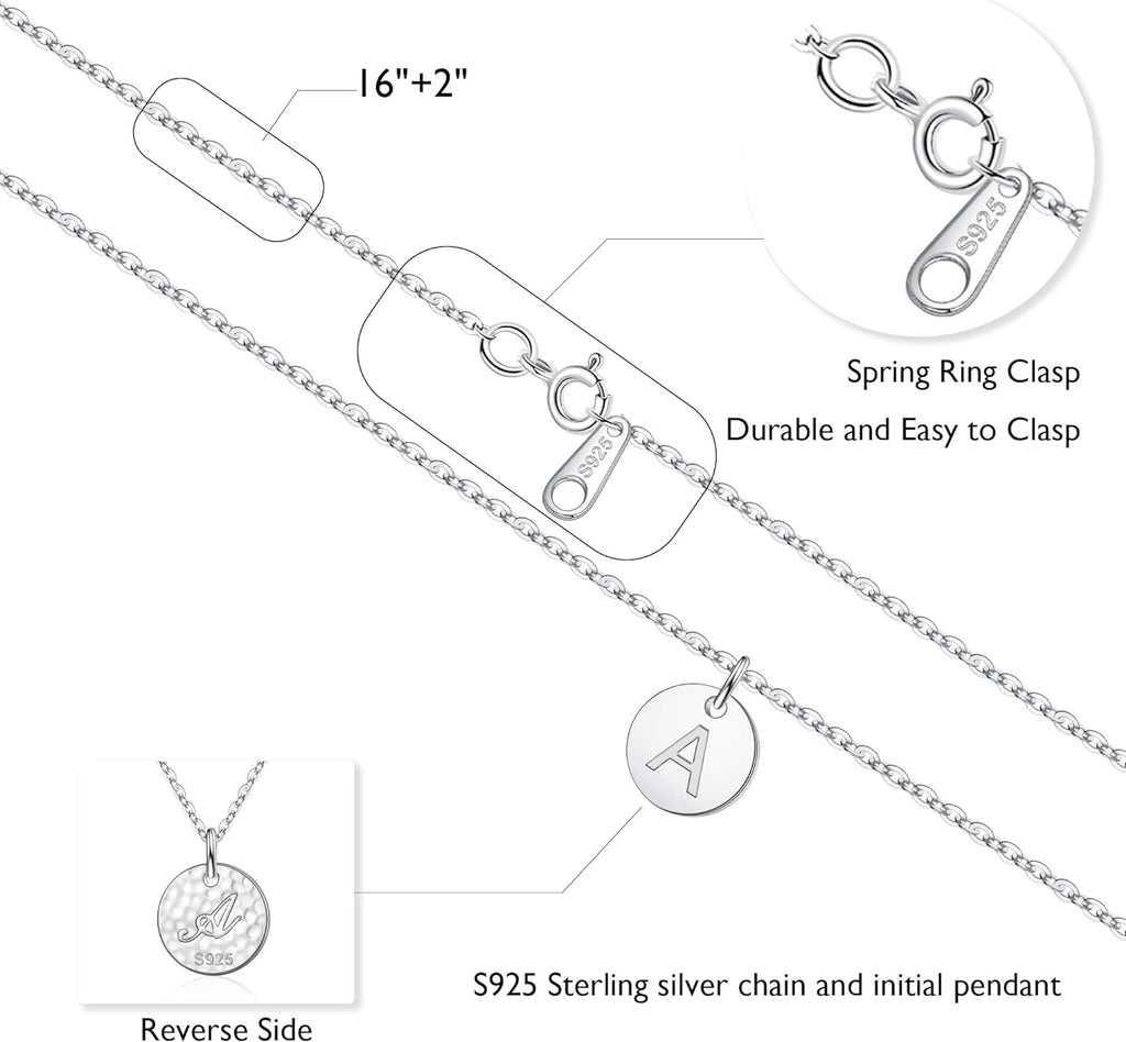 Disc Initial Necklaces for Girls Women - 14K Gold Plated/14K Rose Gold Plated/S925 Sterling Silver Disc Initial Necklaces for Girls Jewelry Birthday Gifts for Kids Girl Teens Women