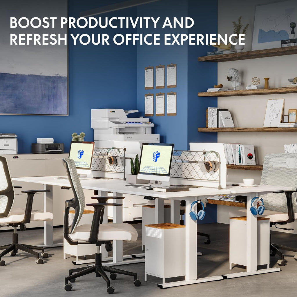 FLEXISPOT 48"X24" One-Piece Electric Standing Desk, 1" Thick Seamless Desktop for Home Office, Study & Multi-Monitor Setup, White