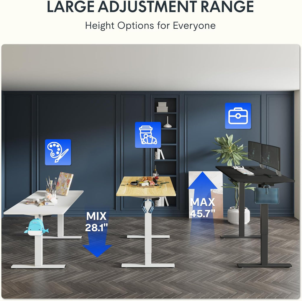 FLEXISPOT 48"X24" One-Piece Electric Standing Desk, 1" Thick Seamless Desktop for Home Office, Study & Multi-Monitor Setup, White