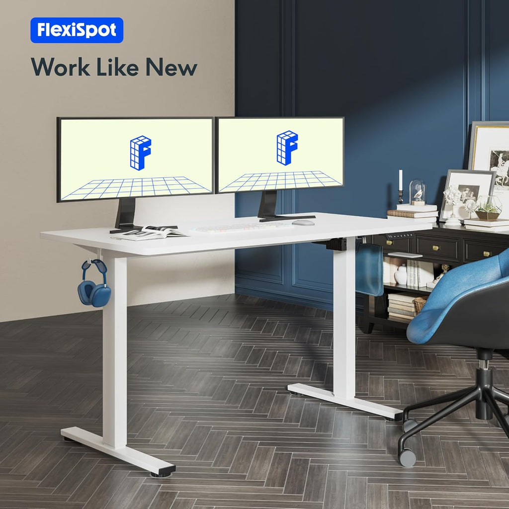 FLEXISPOT 48"X24" One-Piece Electric Standing Desk, 1" Thick Seamless Desktop for Home Office, Study & Multi-Monitor Setup, White