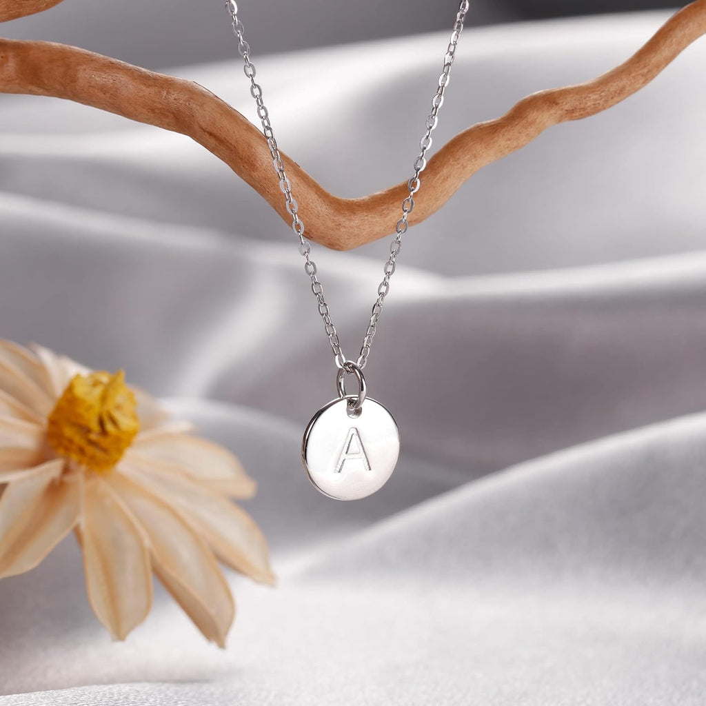 Disc Initial Necklaces for Girls Women - 14K Gold Plated/14K Rose Gold Plated/S925 Sterling Silver Disc Initial Necklaces for Girls Jewelry Birthday Gifts for Kids Girl Teens Women