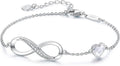 Infinity Heart Birthstone Charm Link Bracelet for Women 925 Sterling Silver Adjustable Mother'S Day Valentine'S Day Christmas Day Gift Anniversary Birthday Jewelry for Wife Girlfriend Her