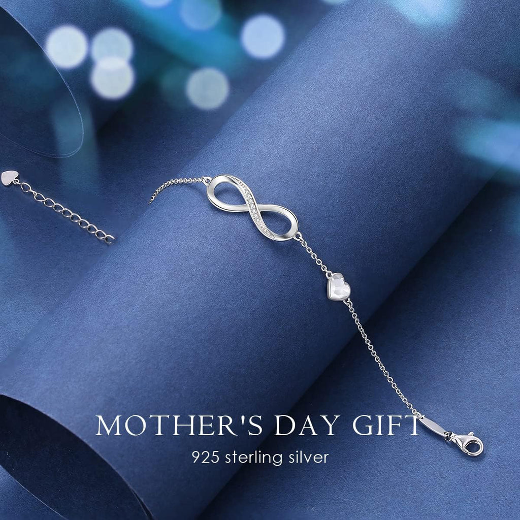 Infinity Heart Birthstone Charm Link Bracelet for Women 925 Sterling Silver Adjustable Mother'S Day Valentine'S Day Christmas Day Gift Anniversary Birthday Jewelry for Wife Girlfriend Her