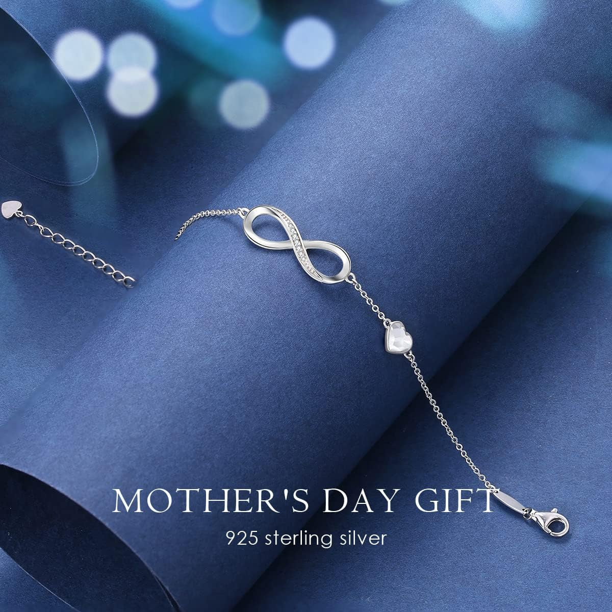 Infinity Heart Birthstone Charm Link Bracelet for Women 925 Sterling Silver Adjustable Mother'S Day Valentine'S Day Christmas Day Gift Anniversary Birthday Jewelry for Wife Girlfriend Her