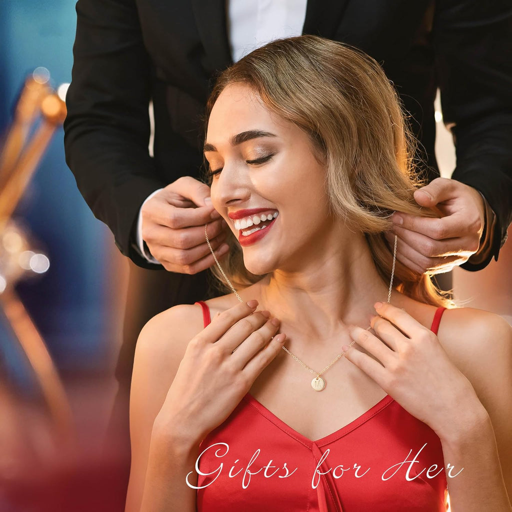 Disc Initial Necklaces for Girls Women - 14K Gold Plated/14K Rose Gold Plated/S925 Sterling Silver Disc Initial Necklaces for Girls Jewelry Birthday Gifts for Kids Girl Teens Women