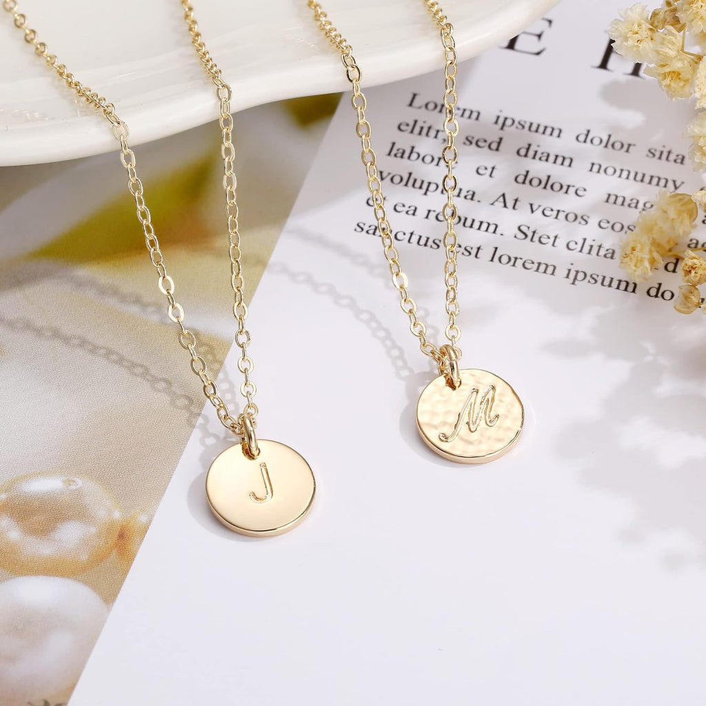 Disc Initial Necklaces for Girls Women - 14K Gold Plated/14K Rose Gold Plated/S925 Sterling Silver Disc Initial Necklaces for Girls Jewelry Birthday Gifts for Kids Girl Teens Women
