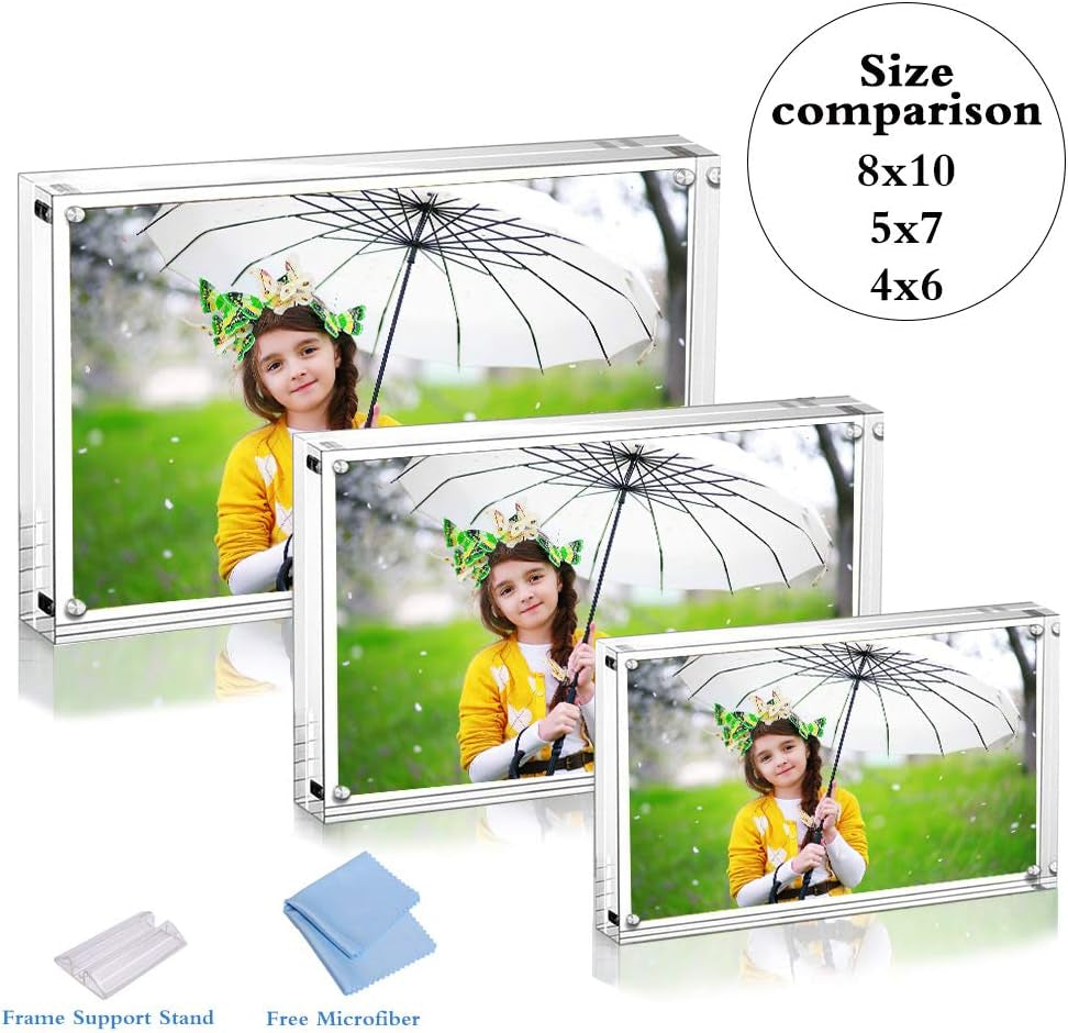 Premium Acrylic Photo Frame 4X6-5 Pack Gift Box Package, Clear Free Standing Desktop Magnetic Frame Double Sided Best Gift for Family, Perfect Decorate Birthday Wedding Party